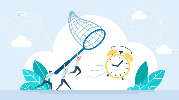 有截止日期、时间管理和压力的概念。忙碌的商务人士和时间赛跑。运行闹钟。时间到了。工人们努力跟上进度和计划。平的插图图片下载