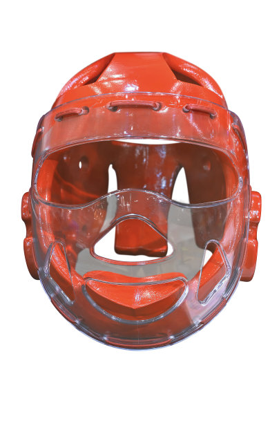 剪辑孤立的照片在白色背景的保护头盔用于跆拳道运动。图片下载