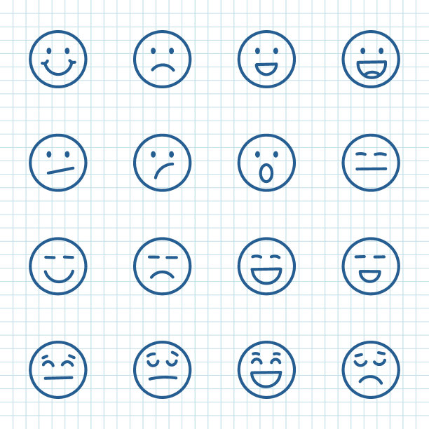 手绘风格的表情符号。涂鸦表情符号矢量插图孤立的背景。喜忧参半的招牌经营理念。图片下载