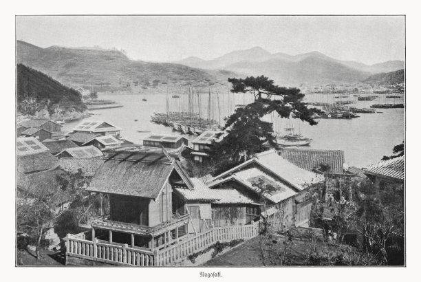 日本九州长崎港，半色调印刷，1900年出版图片下载