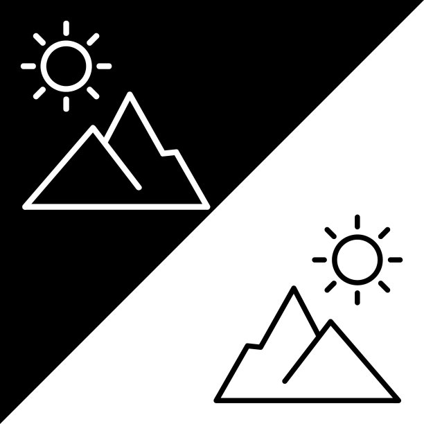 山矢量图标，线性风格的图标，从农业图标集合，在黑白背景上隔离。图片下载