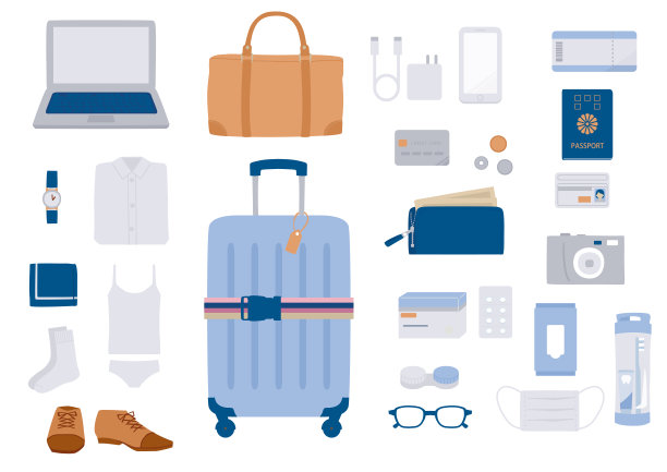 一套旅行物品的插图图片下载