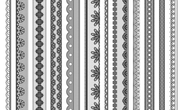 蕾丝丝带。几何装饰花边装饰，花卉浪漫的tracery元素，复古浪漫的纺织品贺卡邀请设计。向量组图片下载