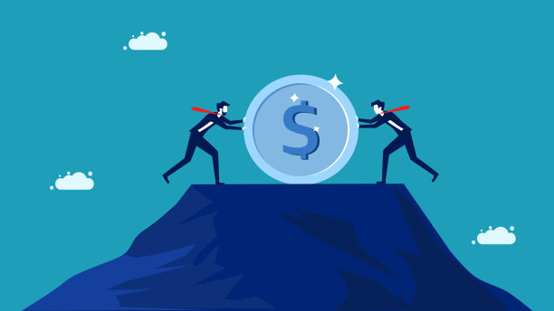 两个商人在推硬币。金融竞争的概念图片下载