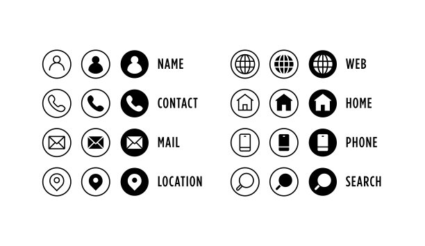 名片图标集。矢量上孤立的白色背景。图片下载