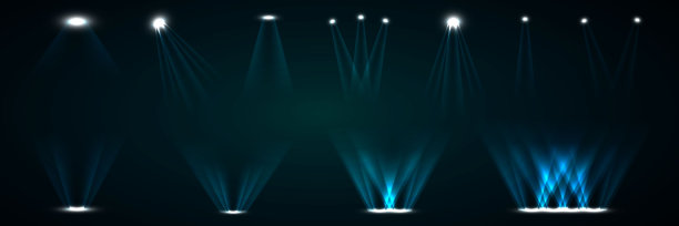 一组在透明背景上具有场景照明的聚光灯。图片下载