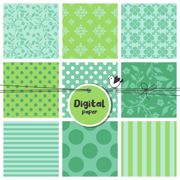 数码纸，一套无缝的图案，花，点，条纹，方形样品图片下载