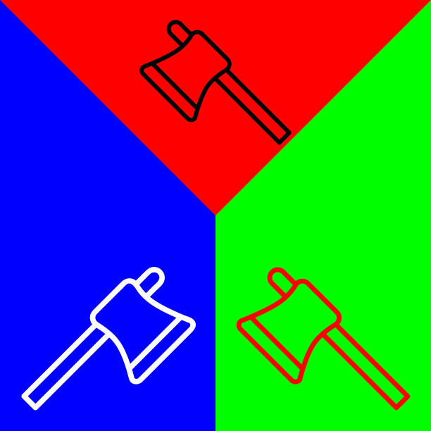 斧头矢量图标，线性风格的图标，从农业图标收集，隔离在红色，蓝色和绿色背景。图片下载