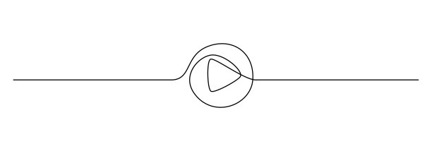 播放按钮的连续线条绘制。图标的开始和暂停播放音乐视频和语音信息在简单的线性风格。可编辑的中风。涂鸦轮廓矢量插图图片下载