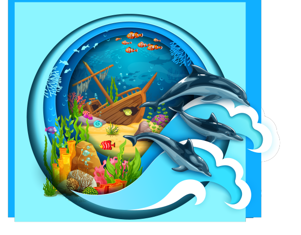 沉船海豚剪纸海景观图片下载