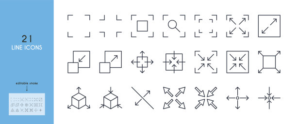 可缩放尺寸的线条图标集图片下载