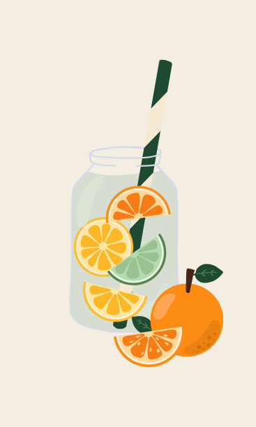 手绘矢量插图的水果注入水在一个玻璃罐。不同种类的水果和蔬菜在水排毒和恢复热带假期图片下载