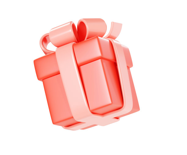礼盒在空中飞行3d渲染插图。掉落的红色礼物包，粉红色的丝带和蝴蝶结。图片下载