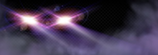 现实的汽车前灯在雾中闪耀图片下载