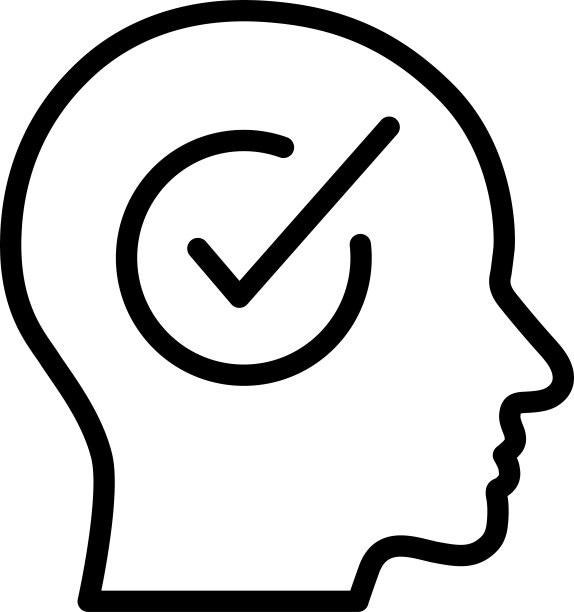 人脑中的勾选标记线性图标，个人选择概念图片下载