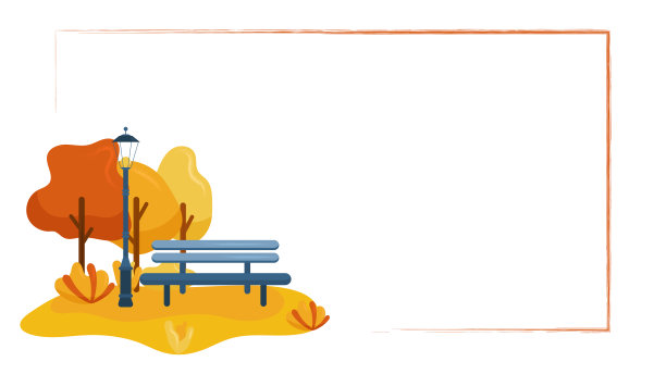 装饰矢量水平横幅。框架与秋天公园场景与树木，长凳和路灯。完美的社交媒体，横幅，卡片，印刷材料等。图片下载