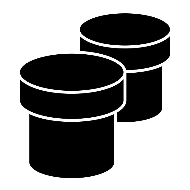 两个油漆罐固体图标。塑料桶用于画符号，白色背景上的字形风格象形文字。油漆工库存物品标识手机概念网页设计。矢量图形。图片下载