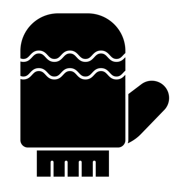 手套固体图标。冬季连指手套项目与波浪符号，字形风格象形文字在白色背景。圣诞节日标牌移动概念网页设计。矢量图形。图片下载