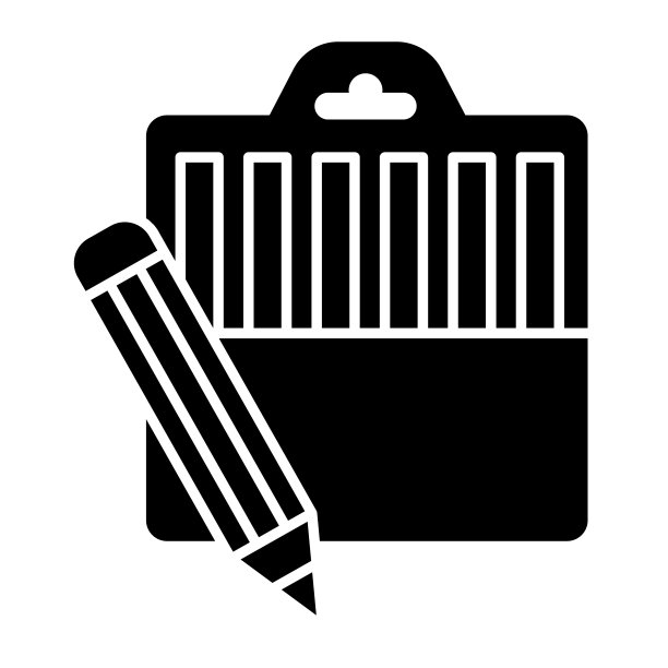 铅笔和盒子实体图标。阴茎盒和单一符号，白色背景上的字形风格象形文字。学校或文具项目标志移动概念网页设计。矢量图形。图片下载