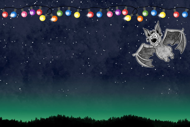 插图卡通蝙蝠在夜空与复制空间和灯链图片下载