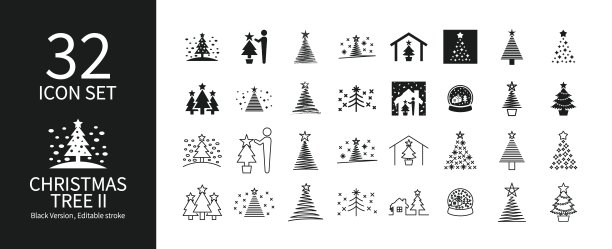 圣诞树图标集的各种形状图片下载