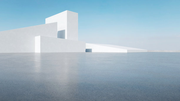 三维渲染抽象的现代建筑与空混凝土地板，汽车呈现背景。图片下载