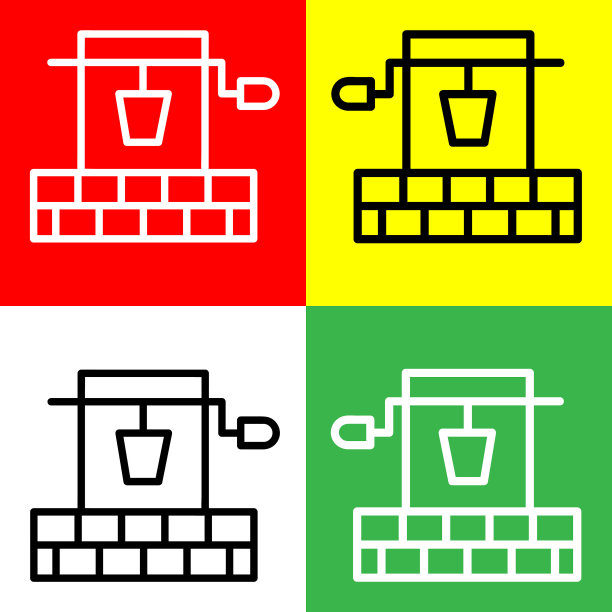 水井矢量图标，线性风格的图标，从农业图标收集，隔离在红色，黄色，白色和绿色背景。图片下载