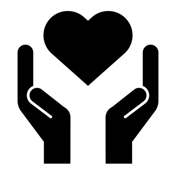 双手捧着心坚实的图标。慈善和爱的形状在手掌的象征，字形风格的象形文字在白色的背景。关系标志移动概念网页设计。矢量图形。图片下载