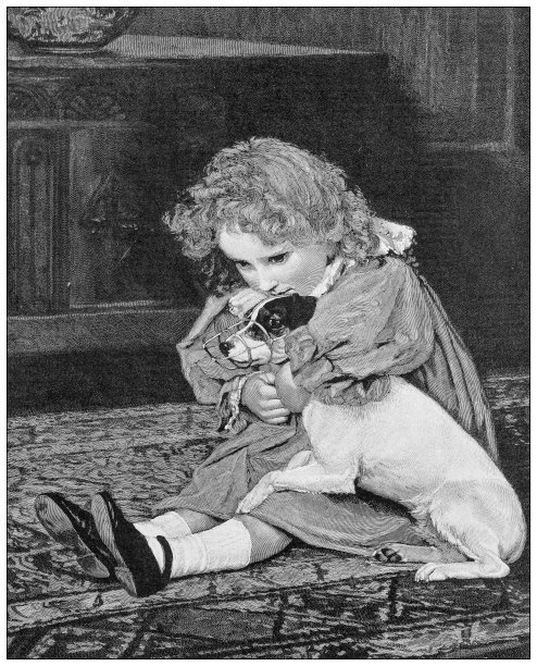 来自英国杂志的古董图片:女孩和狗图片下载