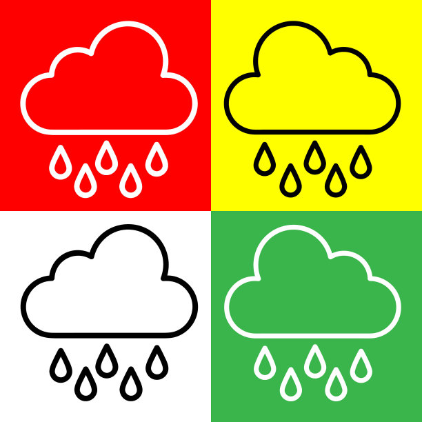 下雨矢量图标，线性风格的图标，从农业图标收集，隔离在红色，黄色，白色和绿色背景。图片下载