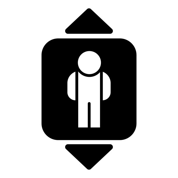 电梯实体图标。乘客电梯，人形和上下箭头符号，白色背景上的字形风格象形文字。酒店商业标识手机概念网页设计。矢量图形。图片下载