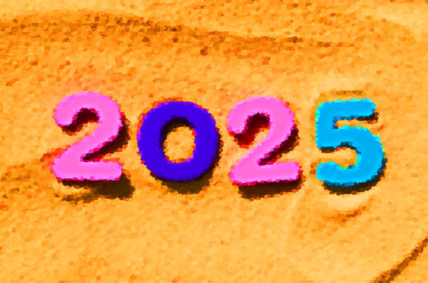 彩色数字2025铺在沙子上硬光特写假期休息复制空间新年图片下载