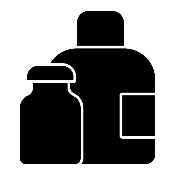 水瓶固体图标。医用液体包装容器。塑料制品的设计理念，字形风格为白色上象形文字的使用和应用。图片下载