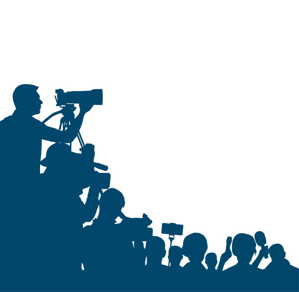 记者正在采访，剪影。记者招待会。一群拿着摄像机和麦克风的人。矢量图图片下载