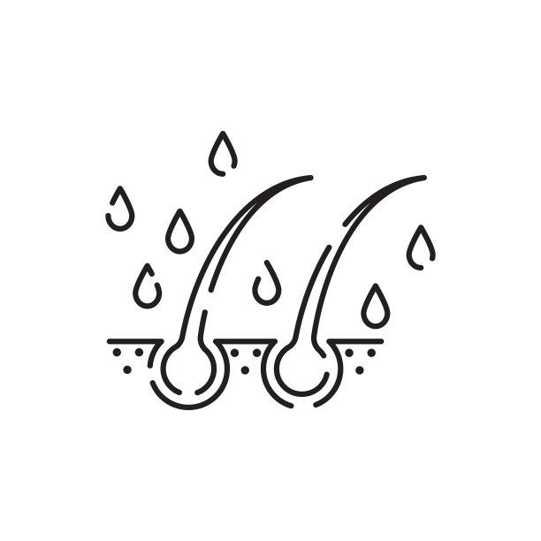 脱发治疗平线图标。洗发水ph值，头皮屑，头发生长，角蛋白，护发素瓶矢量插图。勾勒出美容店的标志图片下载