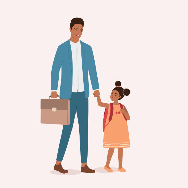 有工作的黑人父亲送女儿上学。图片下载