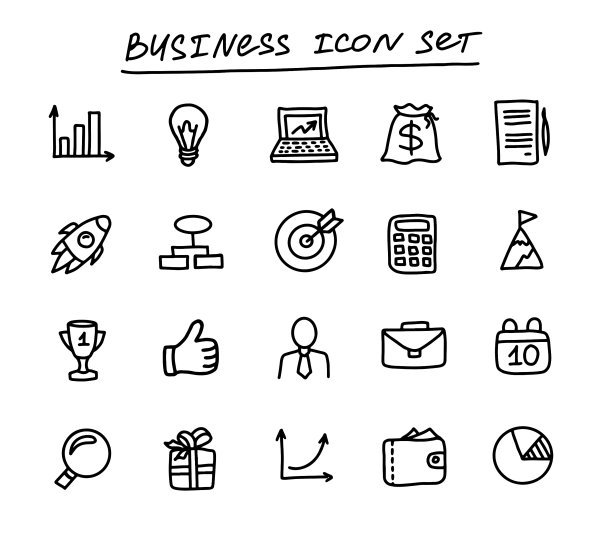 业务大纲矢量图标集的管理，财务，战略，营销。图片下载