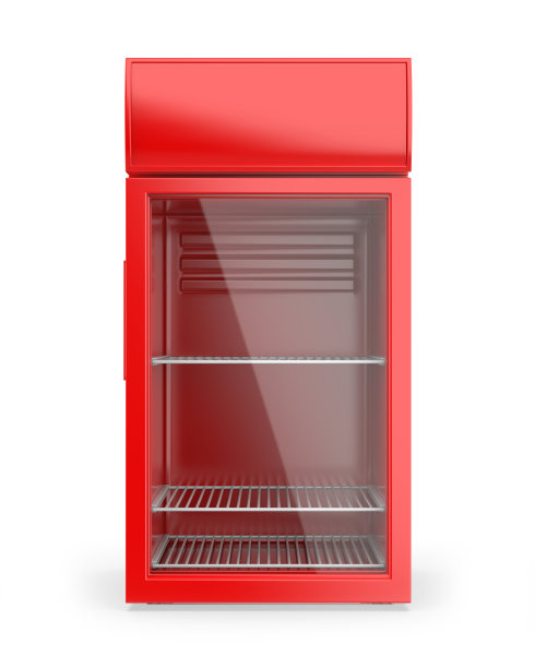 装有透明玻璃门的迷你饮料冰箱。图片下载