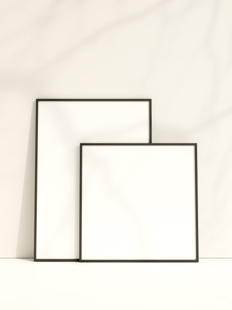 空白海报框架模型。空相框模型。空白相框。框架模型的照片，印刷，绘画，艺术品展示。框架模型。干净、现代、简约的框架。三维渲染图片下载