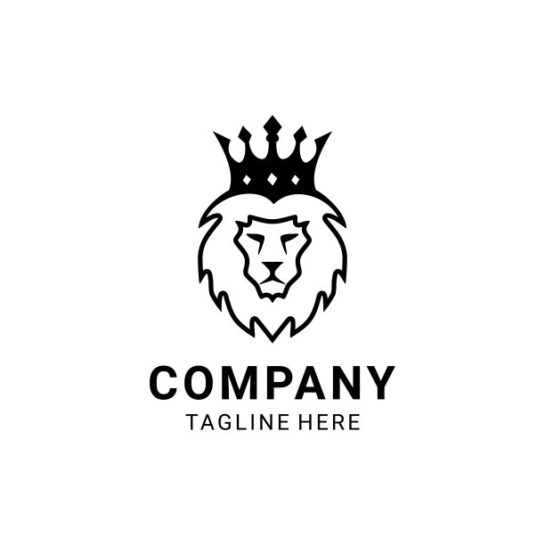 创意狮子与皇冠标志设计矢量插图，徽章模板图片下载
