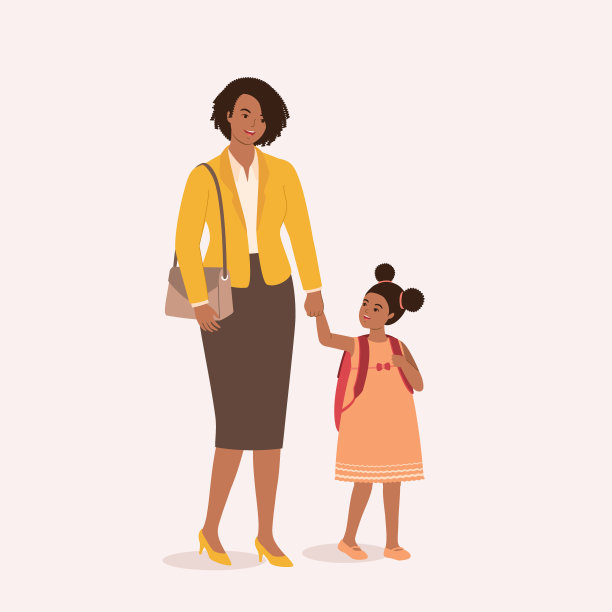 有工作的黑人母亲送女儿上学。图片下载