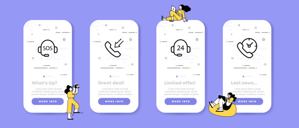 通讯设置图标。耳机，热线，服务中心，24小时7帮助，沟通。电话联系的概念。UI手机应用屏幕。矢量线图标的业务和广告图片下载