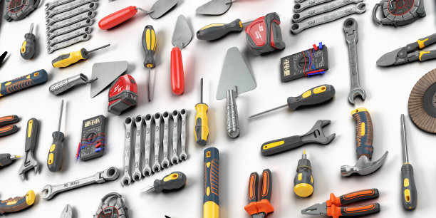 不同工具设置背景概念的维修工具仓库推广3d渲染图片下载