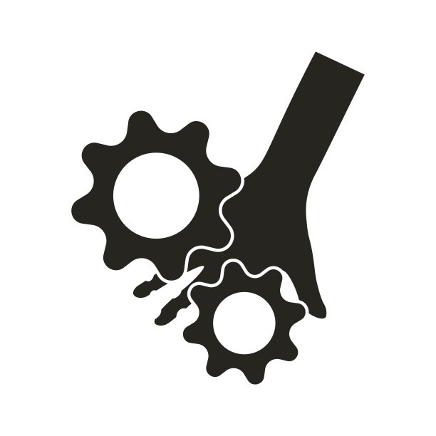 孤立的黑色象形文字说明伤害危险手指手指挤压移动部分与手的图片，齿轮安全标志，警告危险信息标签图片下载