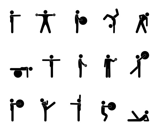 一套图标运动，健身房，棍形人，人的轮廓图片下载