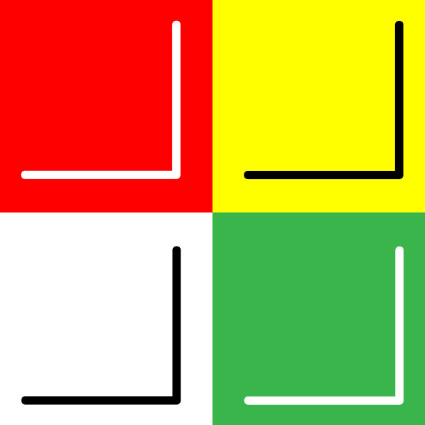 右下角矢量图标，线性风格的图标，从箭头和方向图标集合，隔离在红色，黄色，白色和绿色背景。图片下载