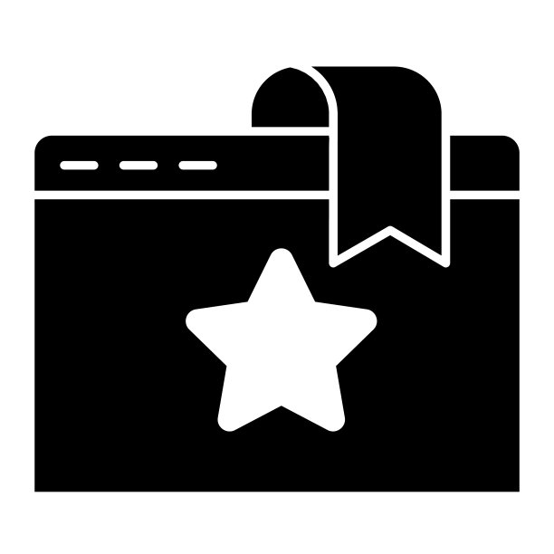 收藏夹窗口选项卡固体图标。带星号的网站书签。万维网矢量设计概念，字形风格的象形文字在白色的使用和应用程序。图片下载