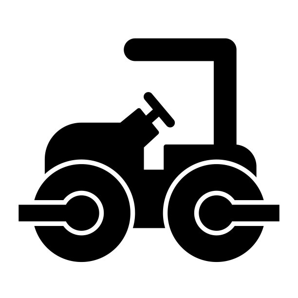 道路摊铺车实体图标：用于铺设沥青的重型压路车，白色背景上的字形样式象形图，施工标志移动概念网页设计矢量图形图片下载