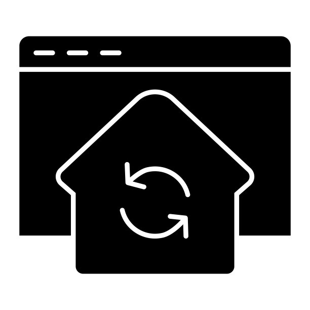 刷新窗口实体图标。浏览器与家庭轮廓更新和同步。网站矢量设计的概念，字形风格的象形文字在白色的使用和应用程序。图片下载