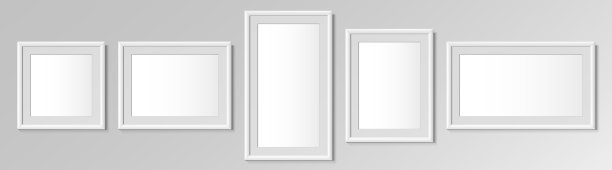 现实的白色垂直，水平和方形框架。图片下载